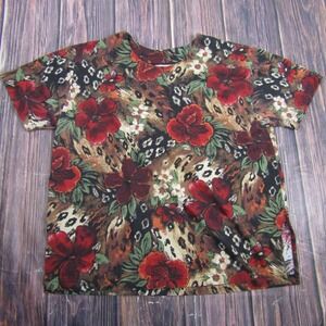 Fitting Image T-Shirt Women 18/20 Brown Floral Print Short Sleeve Top Grannycore